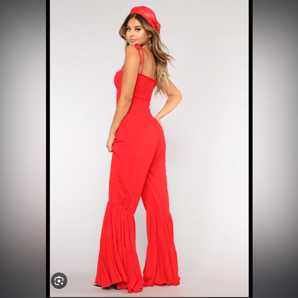 Red Linen Jump Suit - Picture 3 of 8